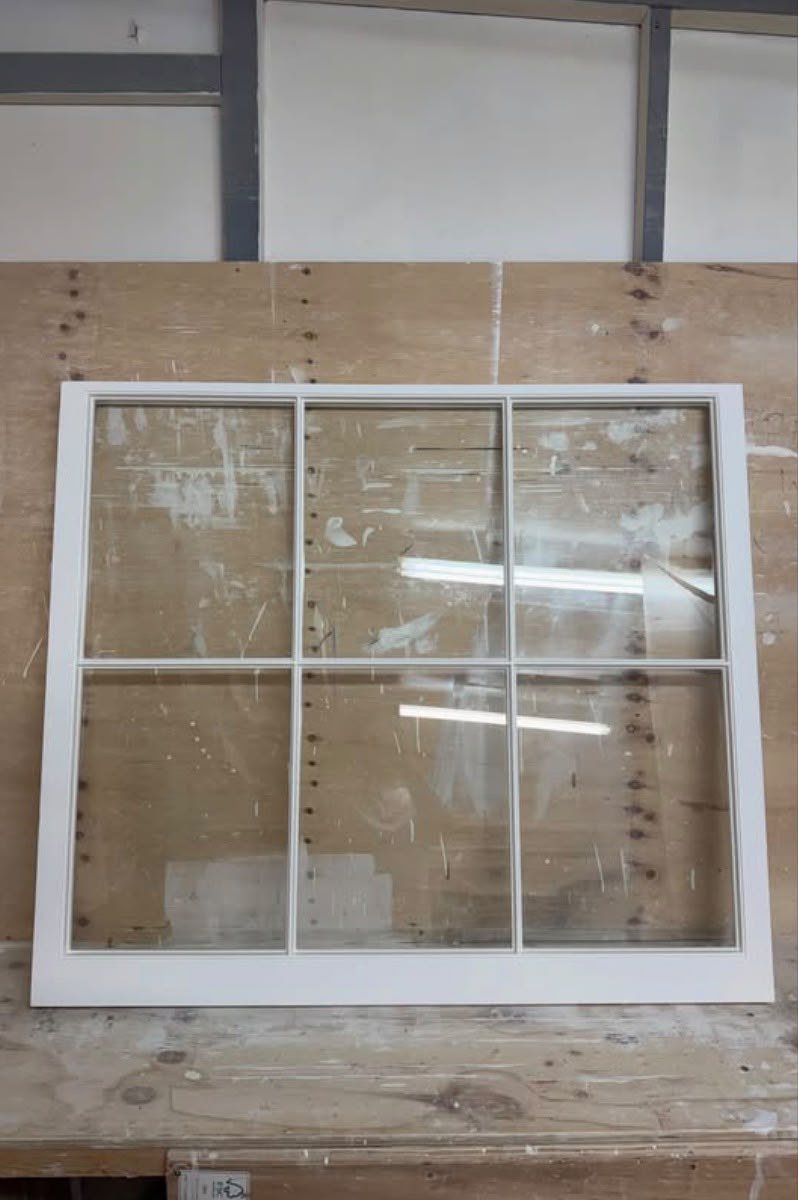 Primed sash frame on the bench